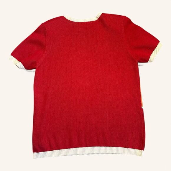 Vintage Alfred Dunner Patchwork Knit Top S Ramie Cotton Beaded Floral Blocks - Picture 2 of 5